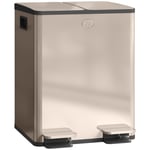 HOMCOM 2 x 20L Dual Kitchen Bin Pedal Bin for Recycling and Waste, Gold Tone