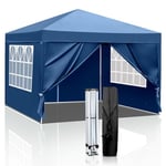 LEADZM 3x3m Tonnelle de Jardin Pliable,Pop-up,Réglable en Hauteur, Imperméable,Protection UV 50+,avec 4 Côtés,Cadres en Acier,Convient pour la Fête, l'extérieur,Patio,Camping,Bleu