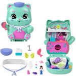 Polly Pocket Coffret Chaton Marin Jouet de voyage avec 1 mini-figurine, chats, nourriture et accessoires de mode, JCR37