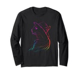 Stylish Cat in Hat with Rainbow Colors Long Sleeve T-Shirt