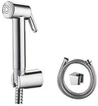 Ibergrif Bidet Sprayer Attachment for Toilet UK, Handheld Muslim Shower for Toilet with Hose and Holder, Chrome, Silver M20282