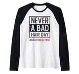 Cute NEVER BAD HAIR DAY Bald & Beautiful Cancer Survivor Raglan Baseball Tee