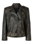 Nana Biker Leather Jacket - Black Rub Off Look