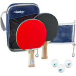 Kit pour jouer au ping-pong, avec 2 raquettes, 3 balles, 1 filet et 1 housse de transport, multicolore - Relaxdays