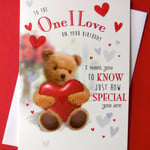 To The One I Love Birthday Card 1 Cute Bear Nice Words Special Verse 9"x6"