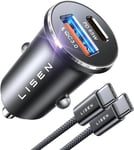 LISEN 95W Car Charger Adapter [Metal] UAB C Car Phone Charger Fast Charge with 60W USB C Cable PD&QC3.0 12V USB Socket for IPhone 16 Pro Max 15 Plus Samsung Galaxy S24 S23 IPad Pro Macbook Android