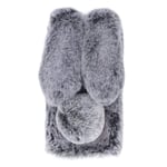 Fluffy Bunny Ear Phone Kotelo Lämmin Smooth Rabbit Fur Cover Cover Pehmeä Puhelimen kuori Suojakotelo Talvelle Tummanharmaa A50:lle