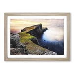 Big Box Art Lighthouse in The Isle of Skye Painting Framed Wall Art Picture Print Ready to Hang, Oak A2 (62 x 45 cm)