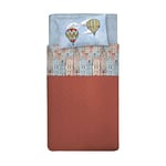 PENSIERI DELICATI Parure de lit 1 Place 100% Coton 90x200 avec Drap Inférieur, Drap Supérieur et 1 Taie d'oreiller, Made in Italy, Motif Volant Orange