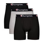 Champion Men's Boxer Briefs, Every Day Comfort Stretch Cotton Moisture-Wicking Underwear, Multi-Pack, Black/Black/Oxford Grey Heather-3 Pack, L (Pack of 3)