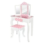 WOOMAX- Teamson 85388 Coiffeuse en Bois Tabouret et Miroir pour Fille Centre de beauté avec tiroir, Jouets éducatifs pour Enfants de 3 Ans, Rose