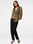 Forever New Cassidy Metallic Plisse Top, Black/Gold