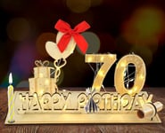 HOTUT Original 70th Birthday Gift for Women Wooden Sign Guest Book, Money Gifts Birthday 70th Birthday Numbers Wooden Sign Guest Book with LED Fairy Lights, 70th Birthday Decoration Personalised Gifts