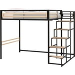 Lit Mezzanine - 140x190 Cm - Métal - Noir - Sommier Inclus - Leon