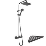 Colonne de douche thermostatique HANSGROHE Vernis Shape 230 EcoSmart noir mat + tablette AddStoris