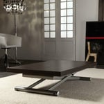 Table basse relevable extensible lift wood wengé piètement acier coloris aluminium 110 x 70 cm