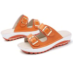 YCKZZR Beach Ladies Summer Platform Casual Female Flip Flops Womens Flat Slide Sandals with Arch Support 2 Strap Adjustable Buckle Slip on Slides Shoes Non Slip Rubber Sole,Orange,40