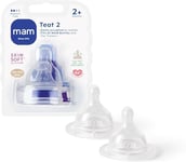 MAM Teats Size 2, Suitable for 2+ Months, MAM Medium Flow Teats with SkinSoft Silicone, Fits All MAM Baby Bottles, Baby Feeding Essentials, Pack of 2