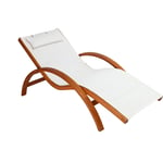 Chaise longue bain de soleil blanc cassé et bois massif biarritz - Blanc cassé