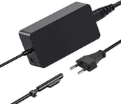 Chargeur Surface Book, 65W 15V 4A Adaptateur Alimentation Compatible Avec Microsoft Surface Pro X/7/6/5/4/3/1796,Surface Go/Book/Laptop,Avec Un Port Usb Et Un Cordon D'Extension.