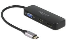 Delock USB-C Hub - VGA/HDMI/DisplayPort - 4K - 60Hz - Sort