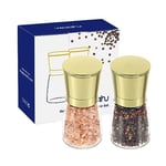 Vzaahu Salt and Pepper Grinders 2 Set with Ceramic Core Cinnamon,Adjustable Coarseness,Color Gold,Portable,Refillable Spice Mills,Home Kitchen Birthday,Housewarming Gifts