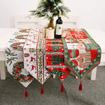 æ— 4Pcs Christmas Table Runner, 14 x 71Inch Burlap Santa Snowman Elk Dinner Place mat with Tassels, Dinner Table Holiday Party Home Decorations