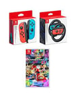 Nintendo Switch Mario Kart 8 With Red / Blue Joy-Con Controller Pair &Amp; Switch Joy-Con Wheel