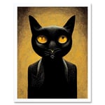 Black Cat Le Chat Noir Modern Mustard Art Print Framed Poster Wall Decor 12x16 inch