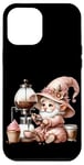 Coque pour iPhone 12 Pro Max Pink Gnome With Retro Coffee Machine For Mama Coffee Lover