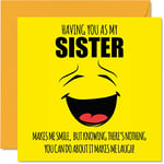 Funny Birthday Cards for Sister - Make Me Smile - Joke Happy Birthday Card for Sister from Brother, Sister Banter Birthday Gifts, 145mm x 145mm Sibling Greeting Cards Gift for Sister