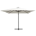 Parasol déporté avec LED et mât en acier 250x250 cm Sable-AKO7290125910626