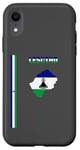 Coque pour iPhone XR Drapeau Basotho vertical, texte « LESOTHO » et carte de silhouette