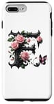 Coque pour iPhone 7 Plus/8 Plus Letter F Initial Floral Monogram Rose Pink Flower Butterfly