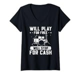 Womens Drums Music Drums Player Will Play For Free Drummer V-Neck T-Shirt