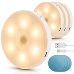 Aigostar Lot de 4 3000K Veilleuse Enfant avec Détecteur de Mouvement, Lampe de Placard avec Bande Magnétique Adhésive, 0.5W Lampe Nuit Rechargeable USB pour Chambre, Cuisine, Couloir, Escalier