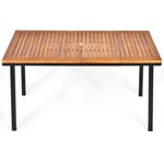 Table de jardin extérieur en bois d'acacia avec trou de parasol rectangulaire cadre en acier pour 6-8 personnes 140 x 75 x 76 cm marron