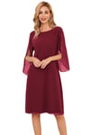 GRACE KARIN Robe D'Été en Mousseline de Soie pour Femme Manches 3/4 Coupe Ample Mi-Longue Robe de Soirée Bordeaux L