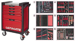 KS Tools 809.7283 - Servante d'atelier 7 tiroirs - Gamme ULTIMATE® - Système de fermeture centralisé par serrure - 4 roues robustes - Equipée de 283 outils - Couleur Rouge