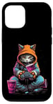 Coque pour iPhone 15 Chat jouant à des jeux vidéo Cool Gamer Gaming Graphic