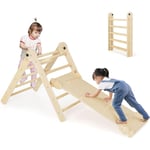 Goplus - Toboggan en Bois 4 en 1 Triangle Escalade Montesorri Pliables avec Rampe d'escalade, pour 3-9 Ans, Charge 60KG, Naturel