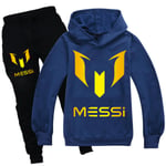 Barn Messi Vår Höst Träningsoverall Set Hoodie Sweatshirt T-shirt + Sportbyxor Marinblå Navy blue 150cm