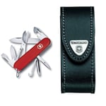 Victorinox Super Tinker Swiss Army Pocket Knife, Medium, Multi Tool, 14 Functions, Blade, Bottle Opener, Red & Leather Pouch for Swiss Army Pocket Knives, 3,5cm x 10cm, Black, STANDARD, (4.0520.3B1)