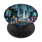 Cyberpunk Cityscape Futuriste Lumineux Retrofuturism PopSockets PopGrip Adhésif