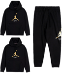 Nike Jordan Tracksuit Mens Pullover Hoodie Joggers Black Gold Tracksuit Set