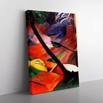 Sleeping Deer In The Forest By Franz Marc Classic Painting Canvas Wall Art Print Ready to Hang, Framed Picture for Living Room Bedroom Home Office Décor, 76x50 cm (30x20 Inch)