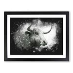 Stone Statue Of A Bull Paint Splash Modern Art Framed Wall Art Print, Ready to Hang Picture for Living Room Bedroom Home Office Décor, Black A3 (46 x 34 cm)