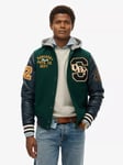 Superdry Hooded College Patched Bomber Jacket, Dark Pine Green