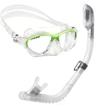 Cressi Kids' Moon Snorkeling Mask, Clear/Lime with 100 Percent Dry Snorkel, Clear/Silver