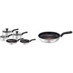 Tefal 5 Piece, Comfort Max, Stainless Steel, Pots and Pans, Induction Set & 30 cm Comfort Max, Induction Frying Pan, Stainless Steel, Non Stick